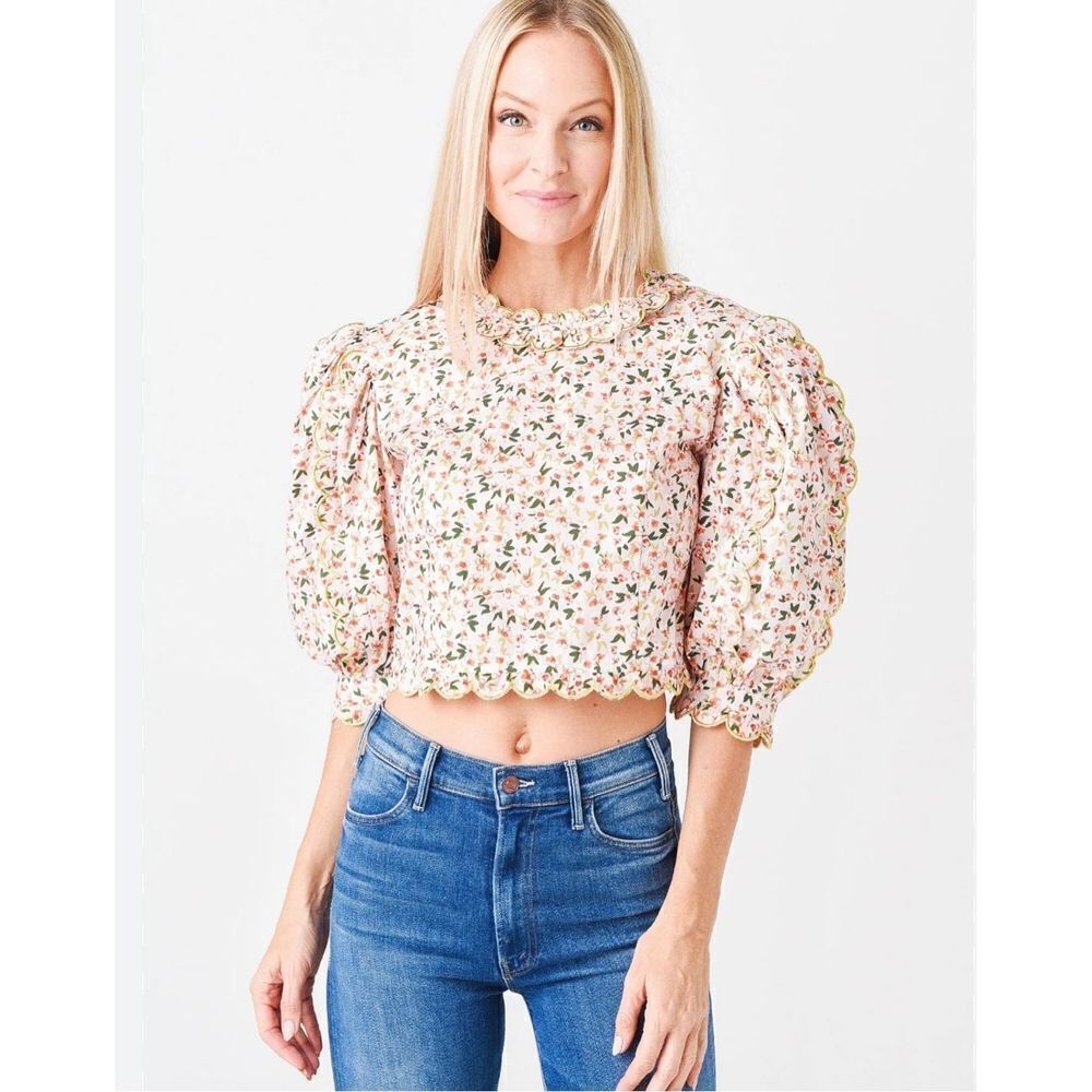 CeliaB Cedar Floral Print Corduroy Top Cropped Multicolor Women's Medium